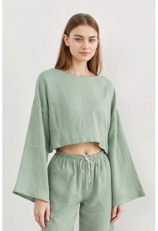 Cotton Gauze muslin crop top with Long sleeves 