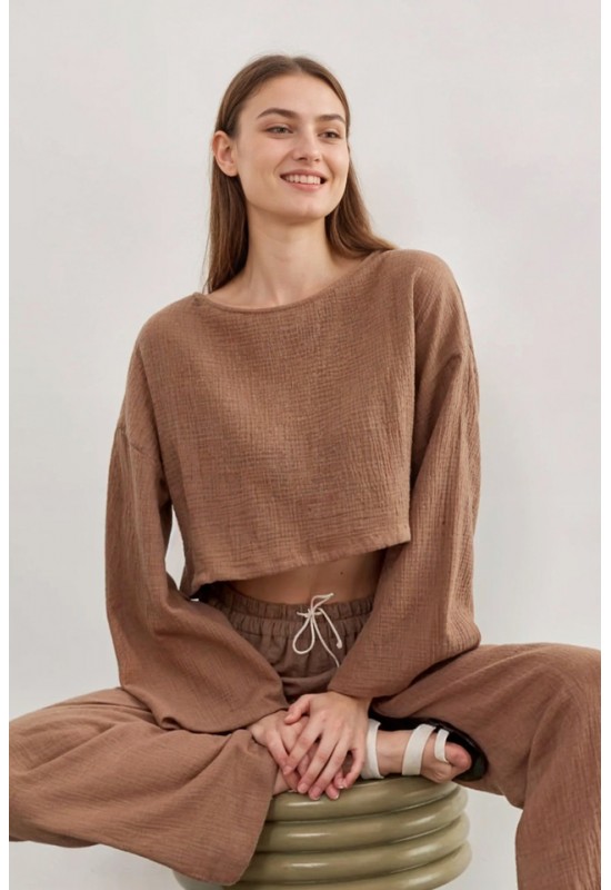 Cotton Gauze muslin crop top with Long sleeves 