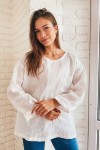 Linen long sleeve top with boat neck