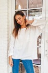Linen long sleeve top with boat neck