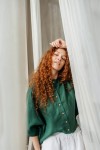 Linen Loose Blouse with Buttons - Half Sleeve Top