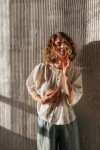 Linen Loose Blouse with Buttons - Half Sleeve Top