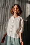 Linen Loose Blouse with Buttons - Half Sleeve Top
