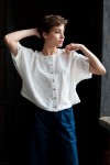 Linen Loose Blouse with Buttons - Half Sleeve Top