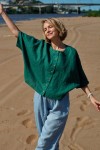 Linen Loose Blouse with Buttons - Half Sleeve Top