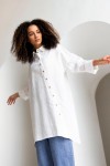 Linen Long Shirt - Asymmetrical Cut, Lond Sleeves 