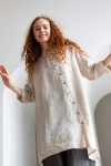 Linen Long Shirt - Asymmetrical Cut, Lond Sleeves 