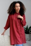 Linen Long Shirt - Asymmetrical Cut, Lond Sleeves 