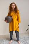 Linen Long Shirt - Asymmetrical Cut, Lond Sleeves 