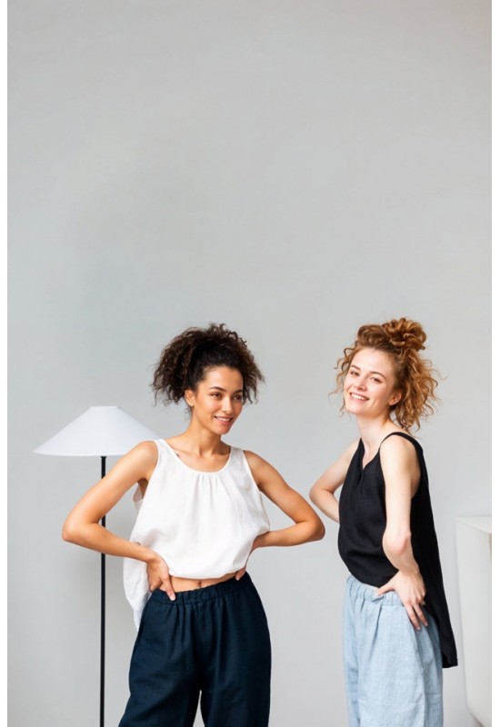 Linen Simple Tank Top - Sleeveless Loose Blouse
