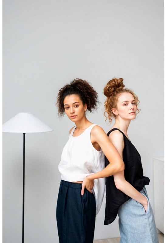Linen Simple Tank Top - Sleeveless Loose Blouse