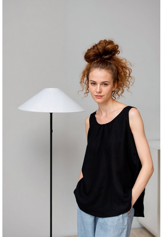 Linen Simple Tank Top - Sleeveless Loose Blouse
