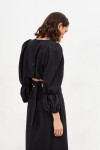 Linen Blouse with Puffy Sleeves V-Neck Crop Top