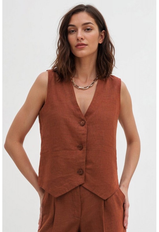  Linen Vest Top | High-Quality Waistcoat with Buttons