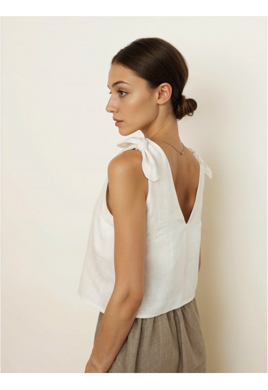 Sleeveless linen top with wide tie straps 