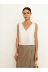 Sleeveless linen top with wide tie straps 