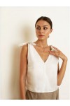 Sleeveless linen top with wide tie straps 