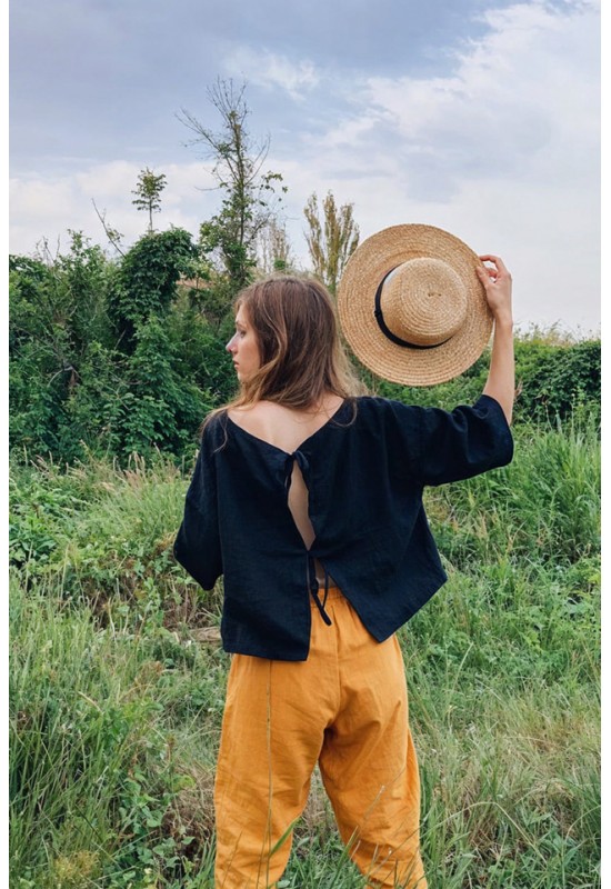 Linen top Tie back blouse 