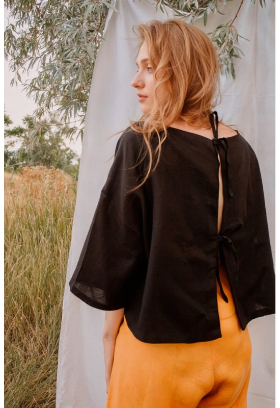 Linen top Tie back blouse 