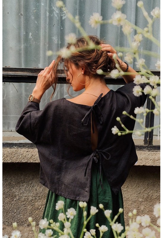 Linen top Tie back blouse 