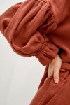 Linen blouse with Puffy long sleeves 