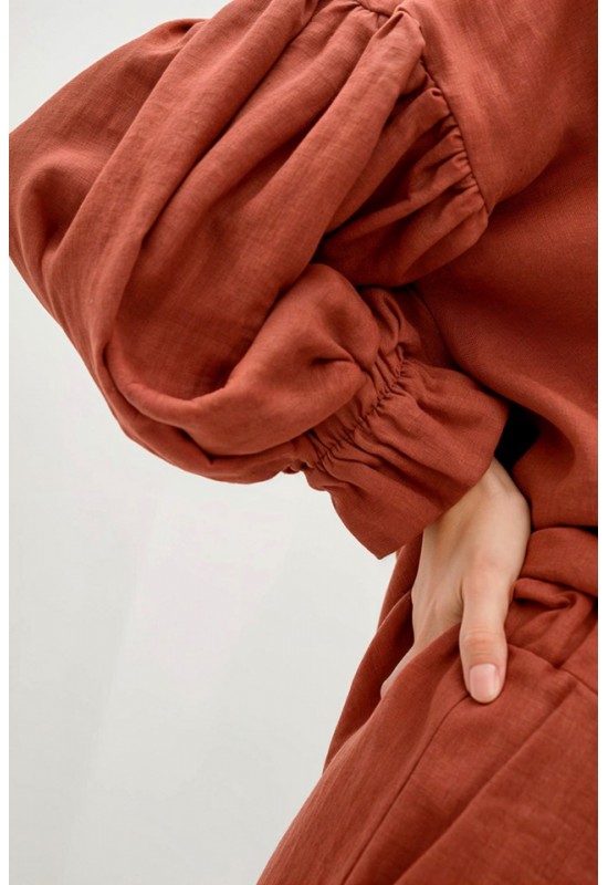 Linen blouse with Puffy long sleeves 