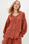 Linen blouse with Puffy long sleeves 