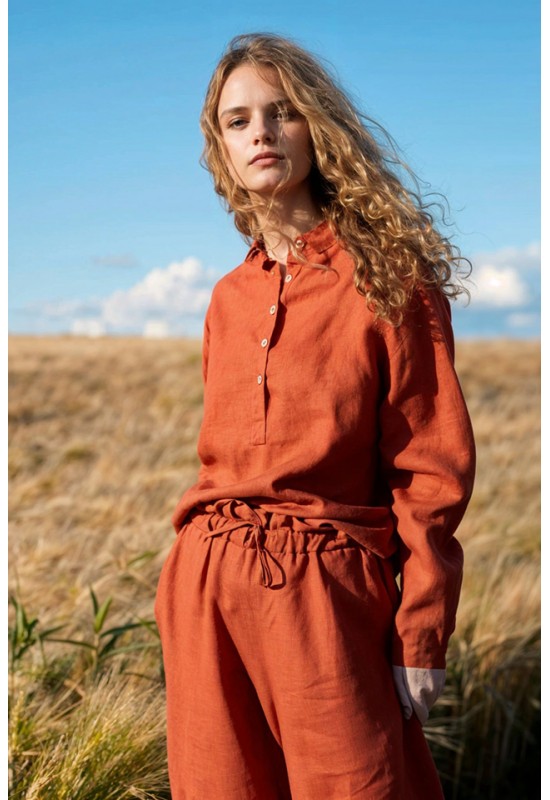 Linen loose shirt for women Half buttons