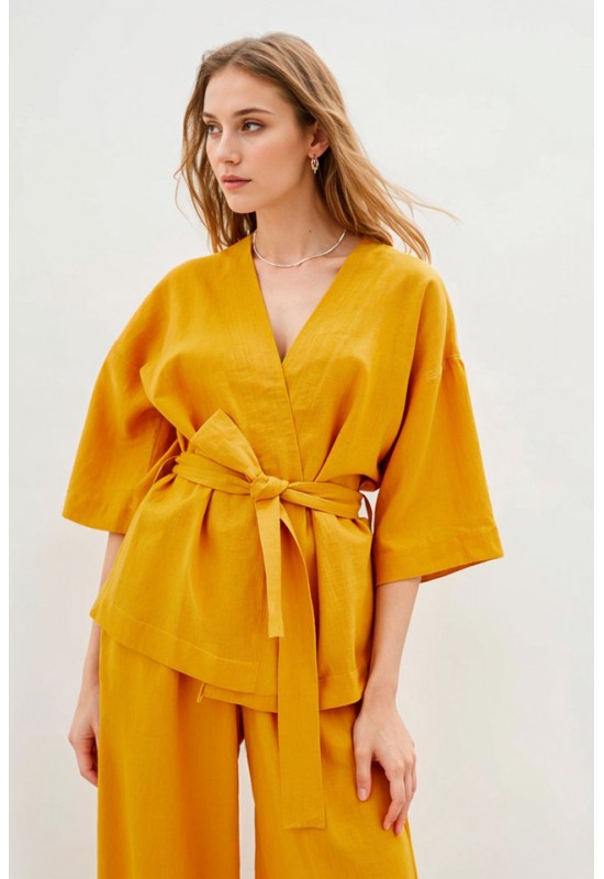 Linen wrap kimono jacket for women 