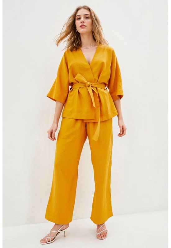 Linen wrap kimono jacket for women 