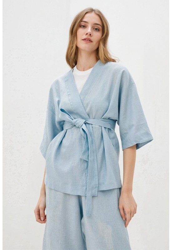 Linen wrap kimono jacket for women 