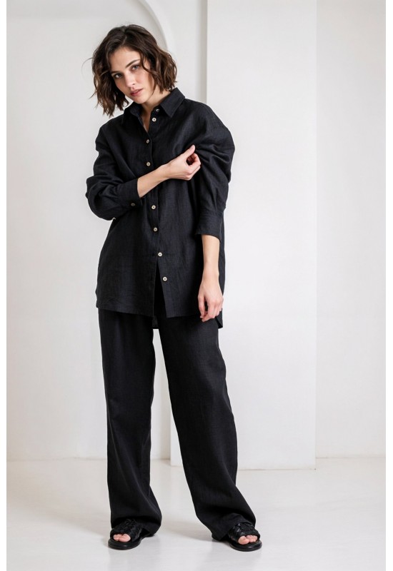 Oversized linen shirt women Collar Long sleeve