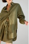 Oversized linen shirt women Collar Long sleeve