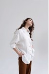 Oversized linen shirt women Collar Long sleeve