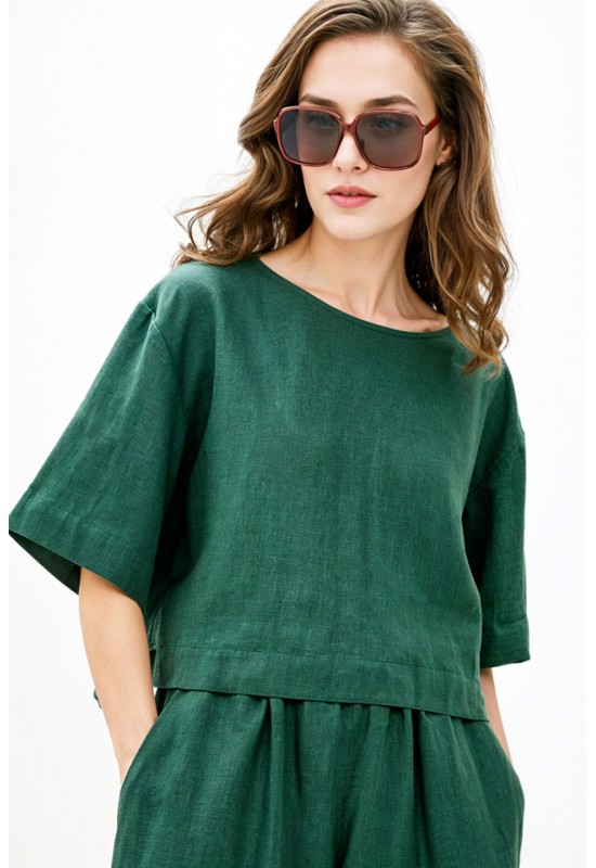 Linen top for women Loose crop blouse with sleeves