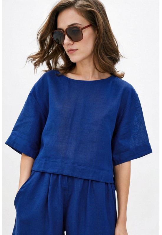 Linen top for women Loose crop blouse with sleeves