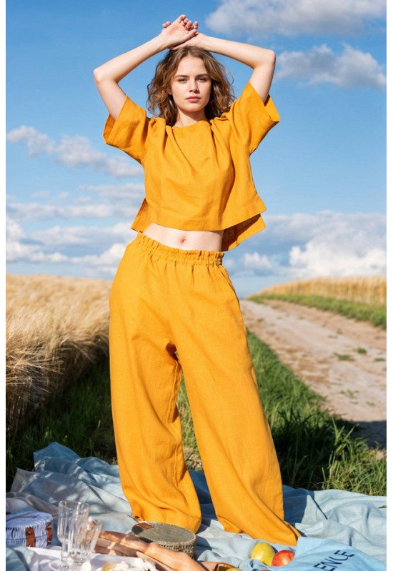 Linen top for women Loose crop blouse with sleeves