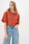 Linen top for women Loose crop blouse with sleeves