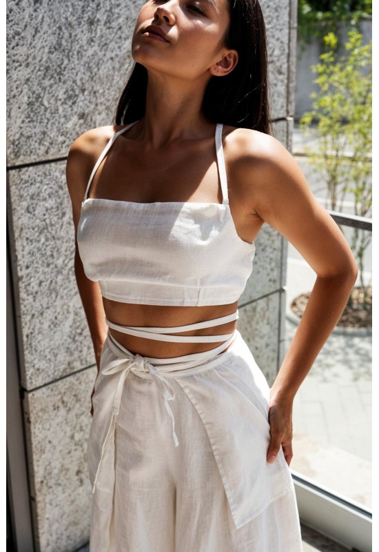 Linen tie back crop top Linen tank top Open back