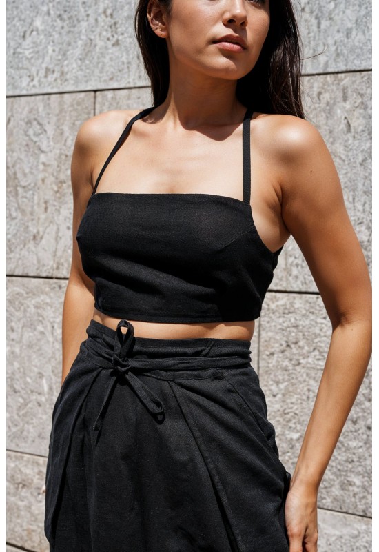 Linen tie back crop top Linen tank top Open back