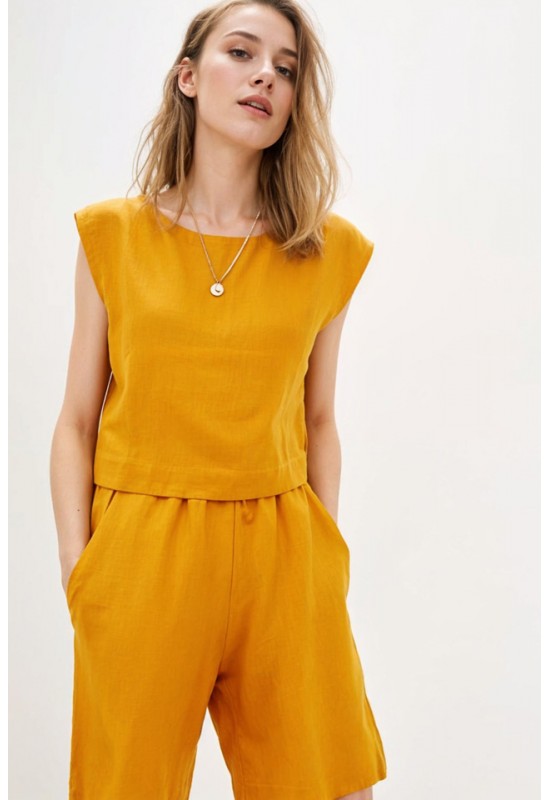 Linen crop top for women Boat neck Loose blouse