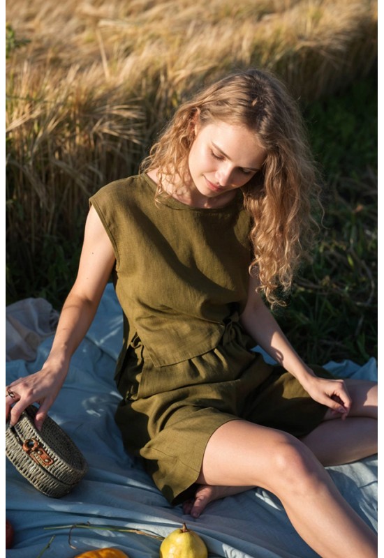 Linen crop top for women Boat neck Loose blouse