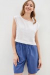 Linen crop top for women Boat neck Loose blouse
