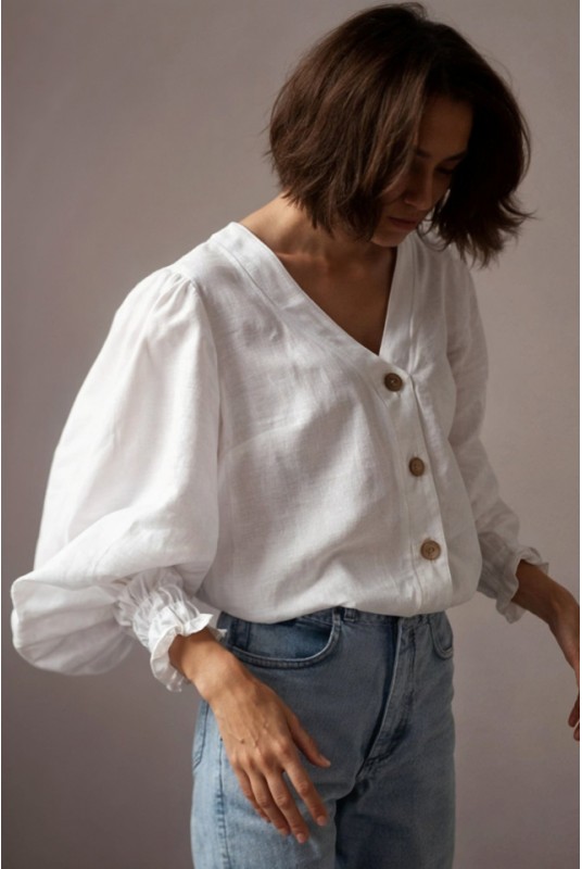 Linen Blouse with Puff Sleeves BETSY in various colors