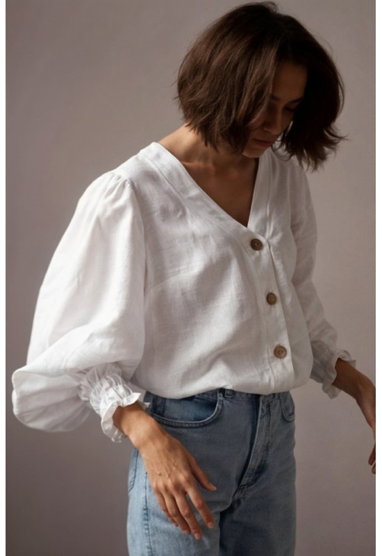 Linen Blouse with Puff Sleeves BETSY in various colors