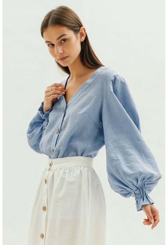 Linen Blouse with Puff Sleeves BETSY in various colors