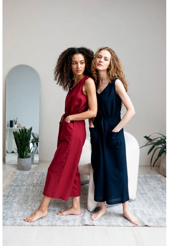 Linen Jumpsuit for Women: Culottes, Sleeveless