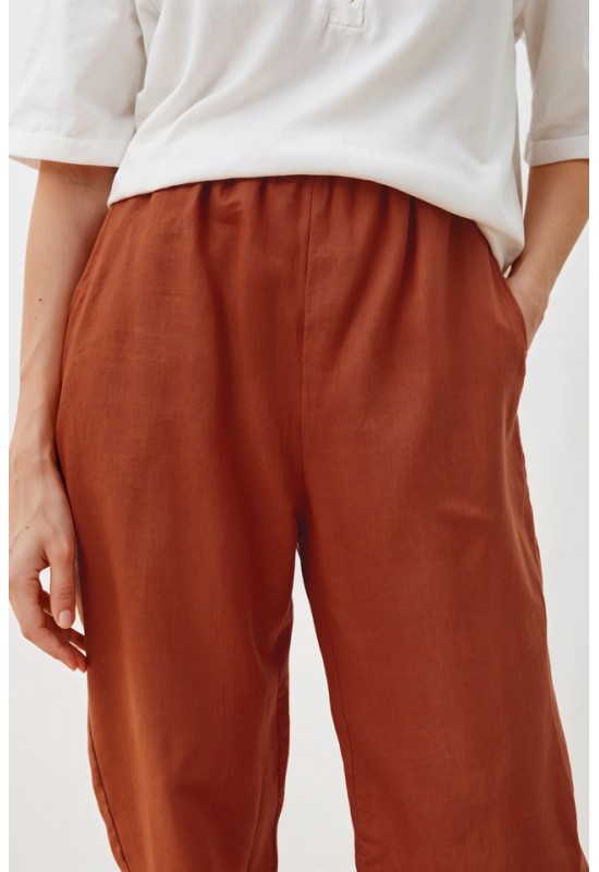 Stylish High Waist Linen Trousers with Elastic 