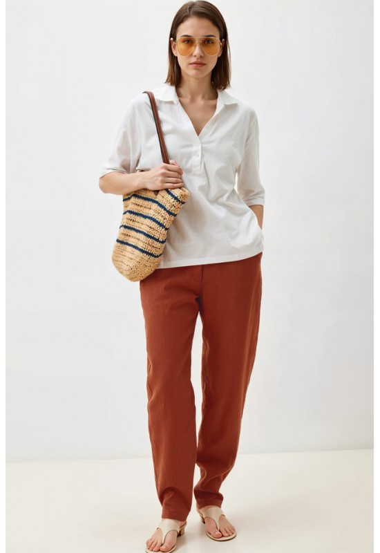 Stylish High Waist Linen Trousers with Elastic 