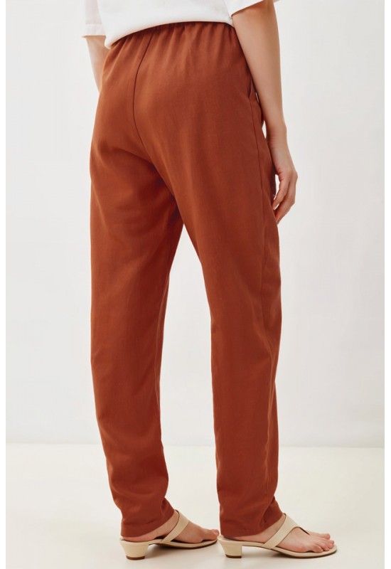 Stylish High Waist Linen Trousers with Elastic 